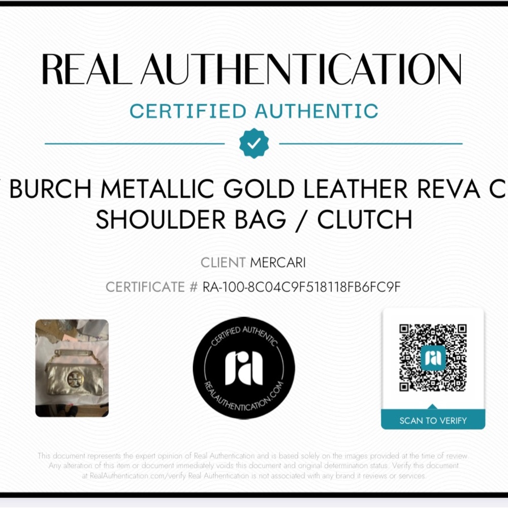 SOLD!!Tory Burch Metallic Gold Leather Reva Chain Shoulder Bag / Clutch w/ COA - Picture 16 of 16
